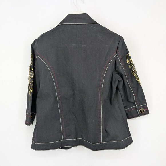 Vintage Baby Phat Jean Jacket Women Size 1X Button Up Patchwork Faith Cross Y2K - Picture 2 of 12
